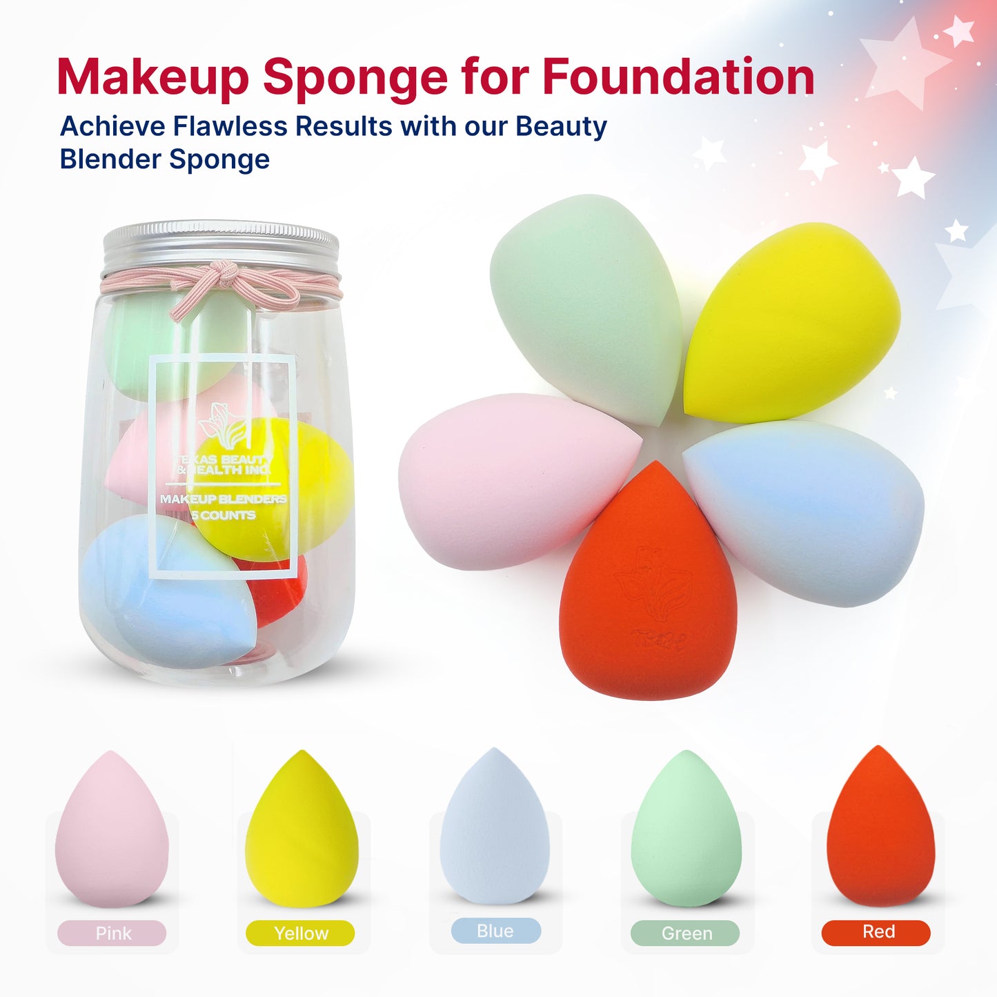 Texas Beauty & Health Makeup Sponges, Foundation Blending, Multi-Color