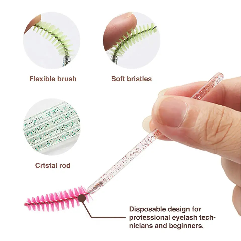 100 pcs Multicolor Crystal Handle Disposable Eyelash Brush Mascara Wands Applicator Eyelash Extensions Makeup Tools | Eye Care
