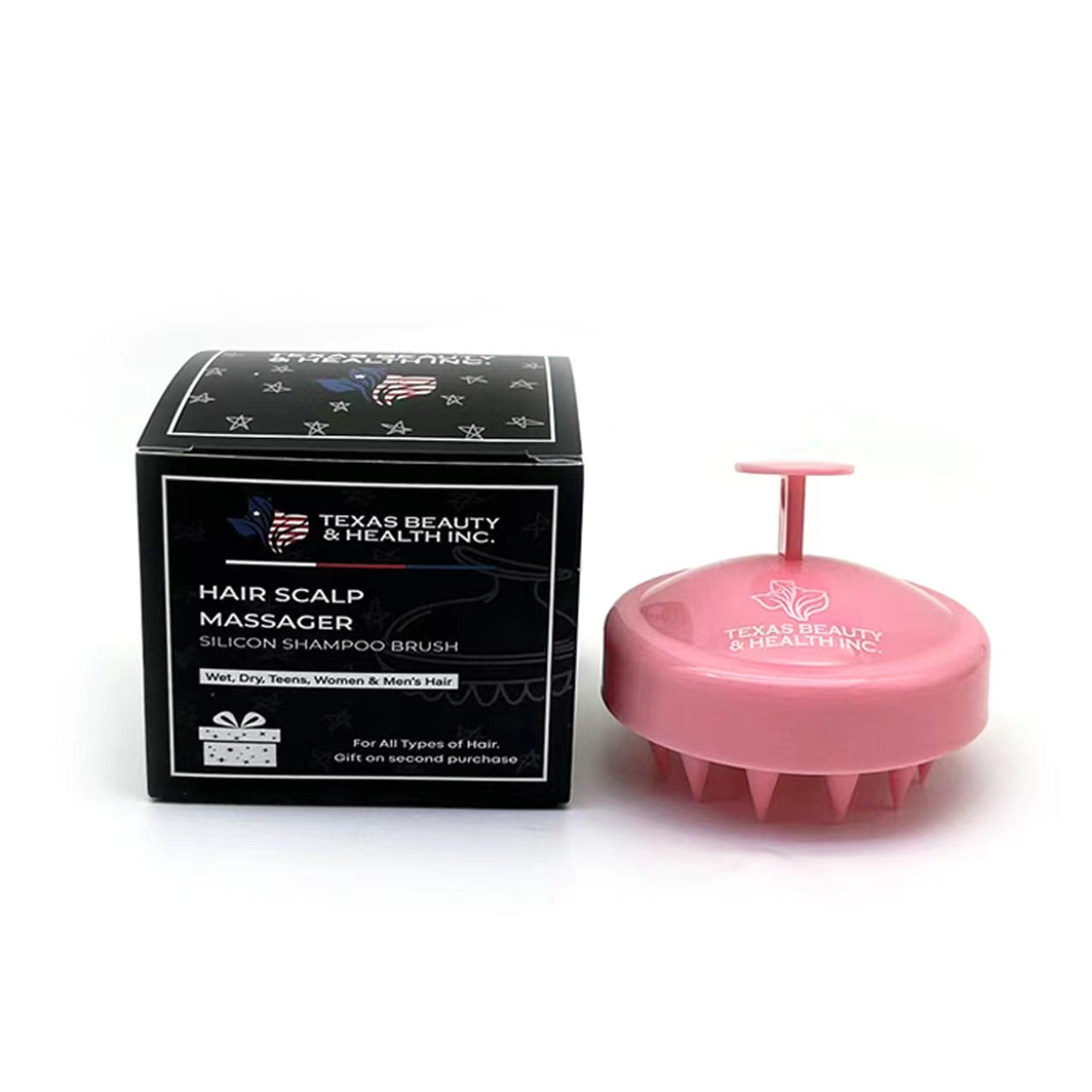 Texas Beauty & Health Scalp Massager Shampoo Brush, Massaging Scrubber with Soft Silicone Bristles for Hair Growth Support & Dandruff Removal (Pink)