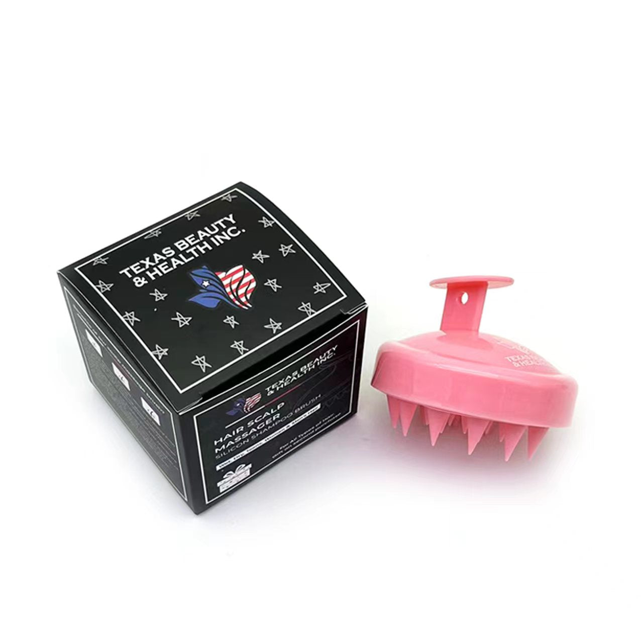 Texas Beauty & Health Scalp Massager Shampoo Brush, Massaging Scrubber with Soft Silicone Bristles for Hair Growth Support & Dandruff Removal (Pink)