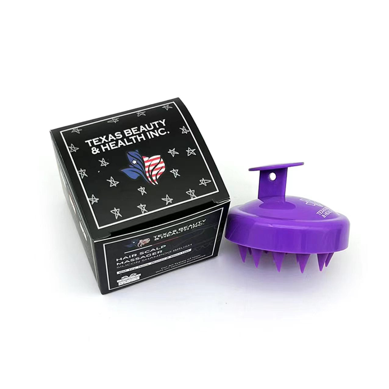 Texas Beauty & Health Scalp Massager Shampoo Brush, Massaging Scrubber with Soft Silicone Bristles for Hair Growth Support & Dandruff Removal Purple