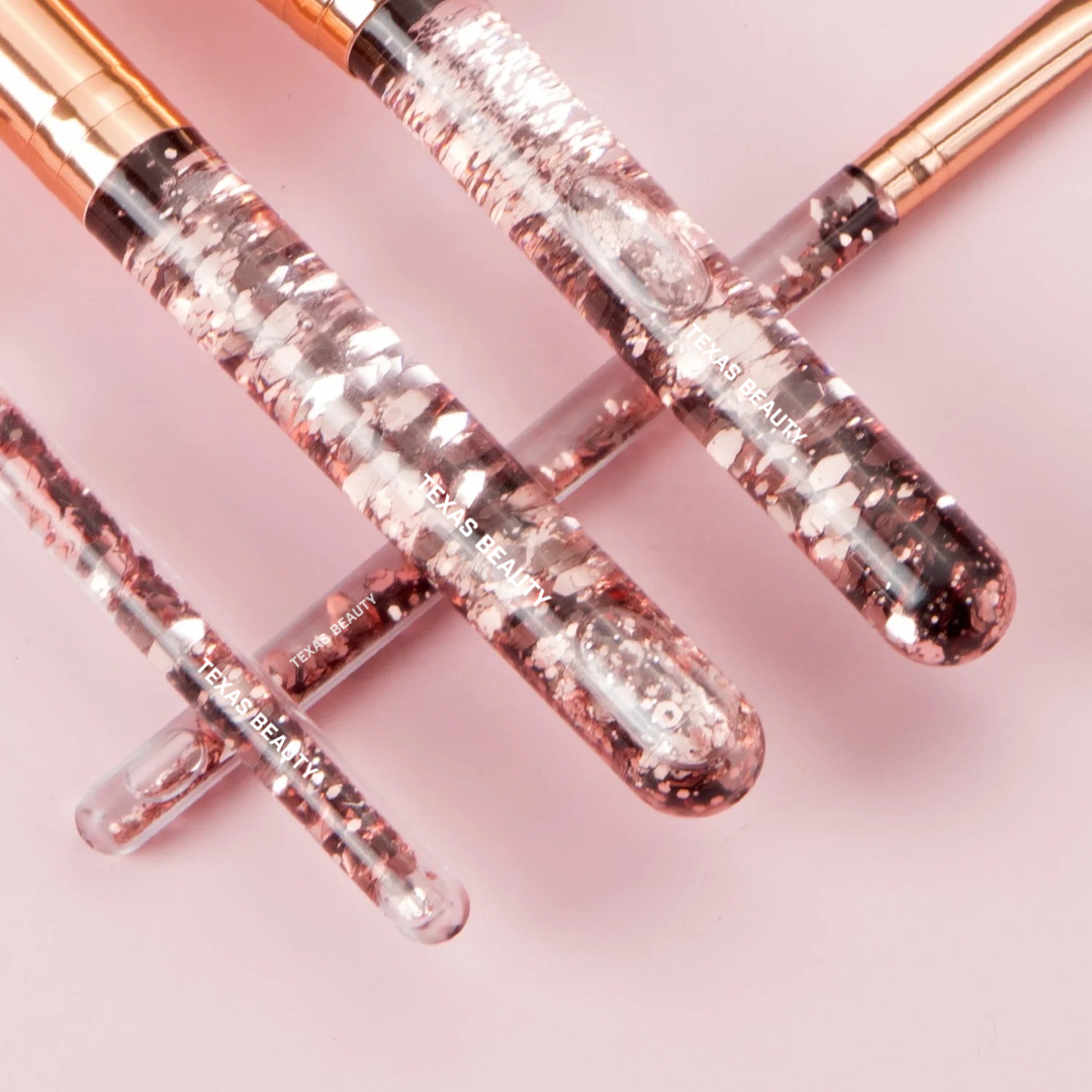 10 Pcs Stylish Golden Glitter Handle Makeup Brush Set