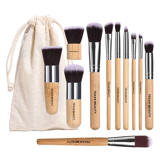 Makeup Brush Set 11 PCS Vegan Bamboo Handle Blush Powder Foundation Makeup Brush Set