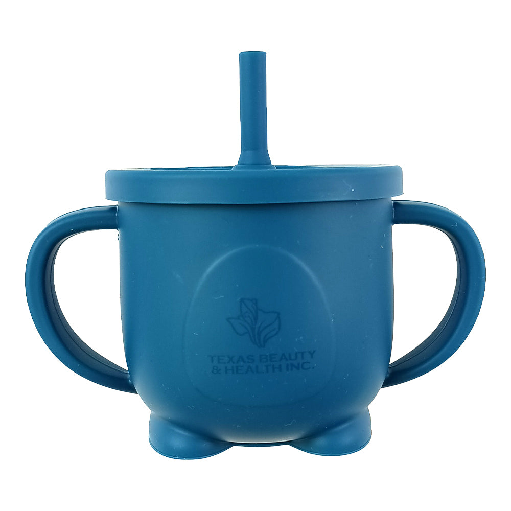 Texas Beauty & Health Azure Adventures Skies | Blue Turquoise Silicone Baby Feeding Set for Boys | Suction Bowl, Divided Plate, Bib, Cup, Spoon, and Fork