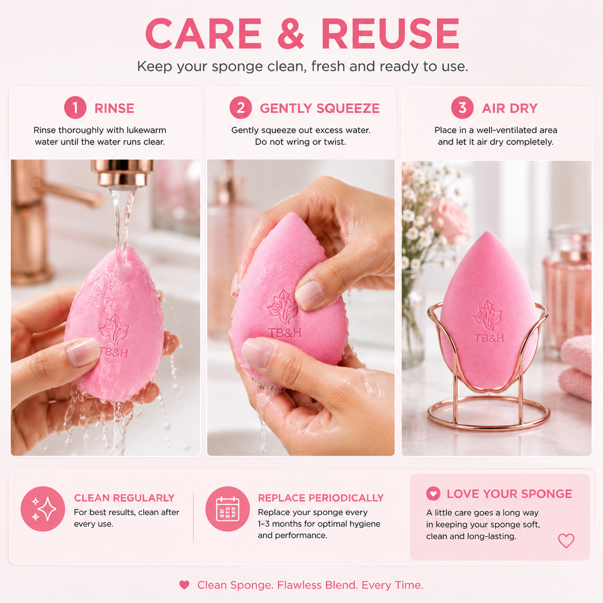 Texas Beauty & Health Makeup Sponges, Foundation Blending, Hot-Pink