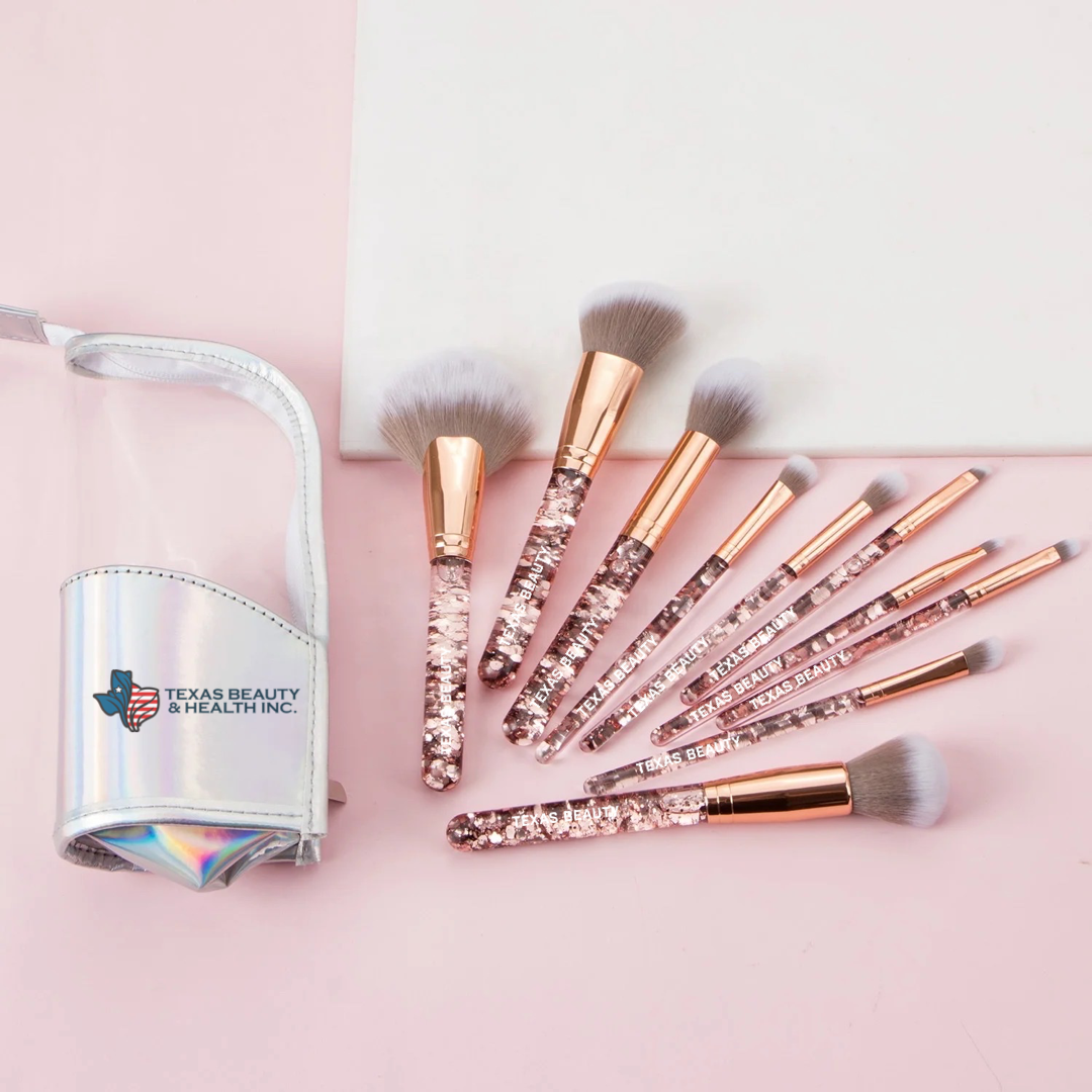 10 Pcs Stylish Golden Glitter Handle Makeup Brush Set