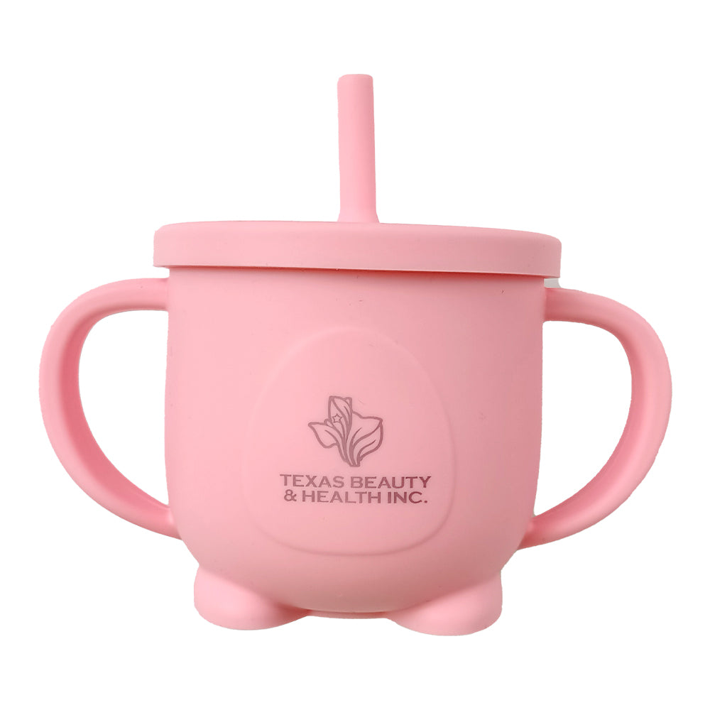 Texas Beauty & Health Princess Blushing Rose | Pink Silicone Baby Feeding Set for Girls | Suction Bowl, Divided Plate, Bib, Cup, Spoon, and Fork