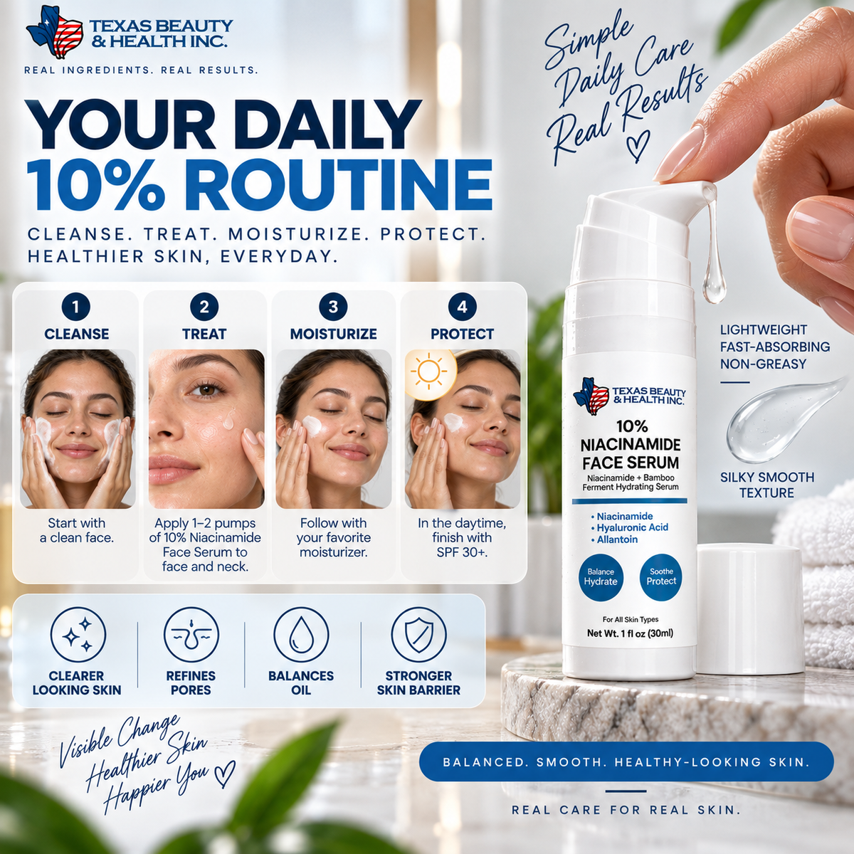 10% Niacinamide Serum for Glowing, Pore-Minimized Skin | Hydrating Face Serum with Hyaluronic Acid