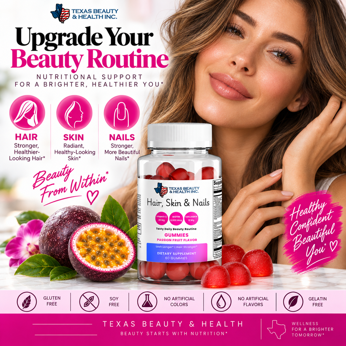 Hair, Skin & Nails Gummies with Collagen & Biotin – Beauty Support for Women