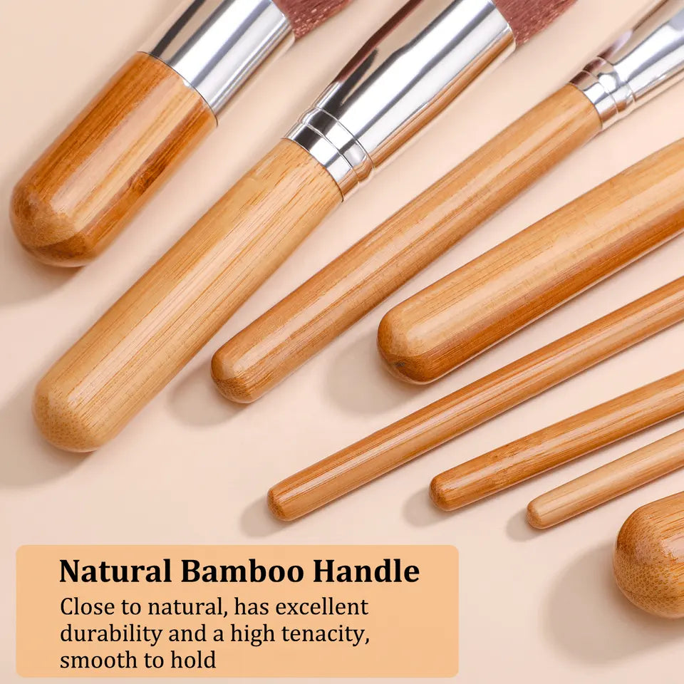 Makeup Brush Set 11 PCS Vegan Bamboo Handle Blush Powder Foundation Makeup Brush Set