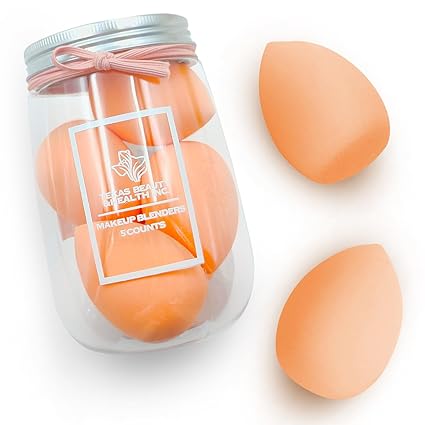 Texas Beauty & Health Makeup Sponges | Foundation Blending Set | 5 Count in Jar – Orange