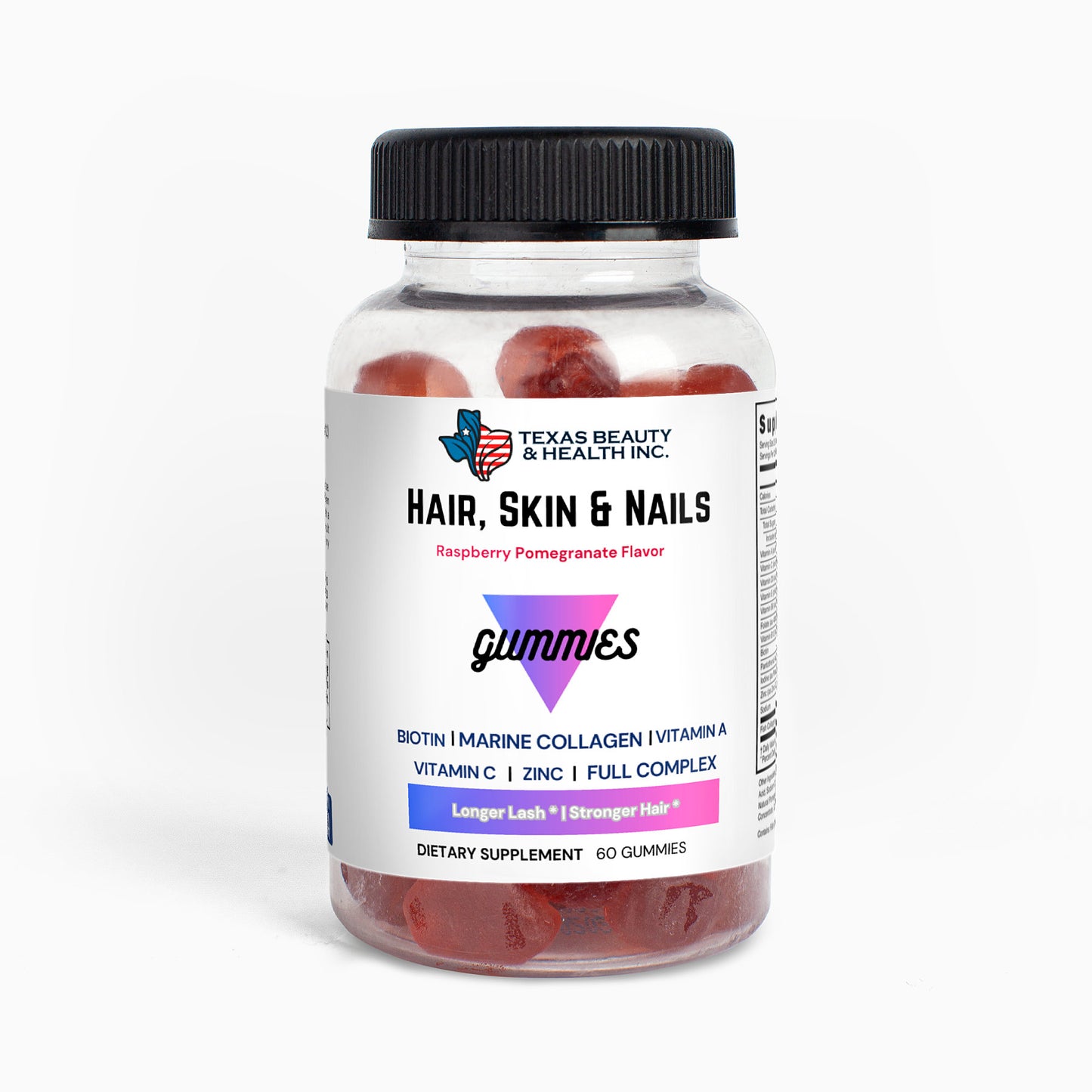 Hair, Skin, and Nails Gummies + Marine Collagen – Natural Raspberry Pomegranate Flavor – Star Shape – Full Complex + 5,000mcg Biotin / Serving – Non-GMO – Gluten-Free