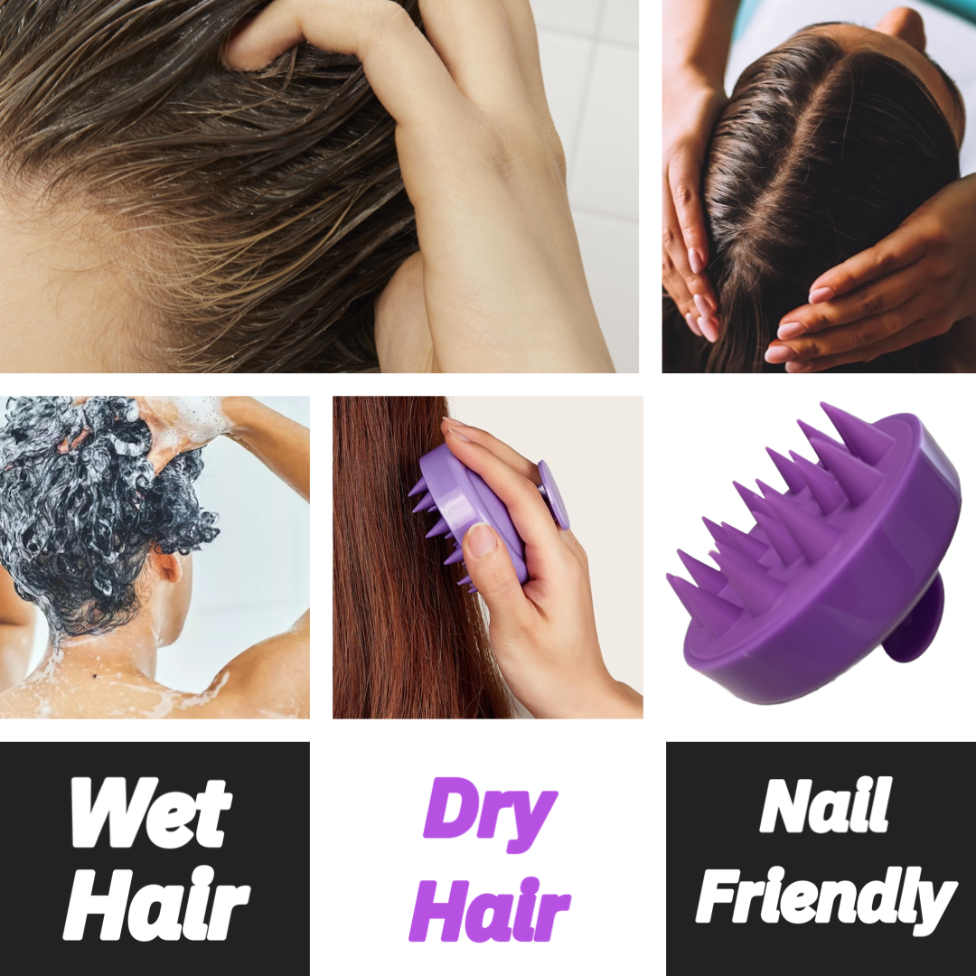 Texas Beauty & Health Scalp Massager Shampoo Brush, Massaging Scrubber with Soft Silicone Bristles for Hair Growth Support & Dandruff Removal Purple