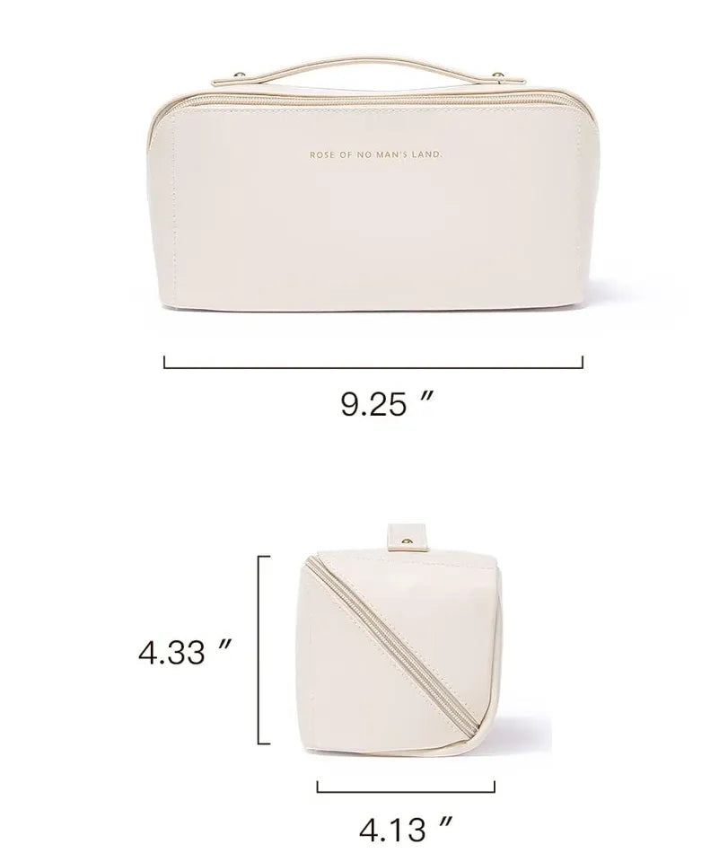 Travel Makeup Bag | Waterproof Portable Pouch | Open Flat Toiletry Bag Make up Organizer with Handle | Large Capacity