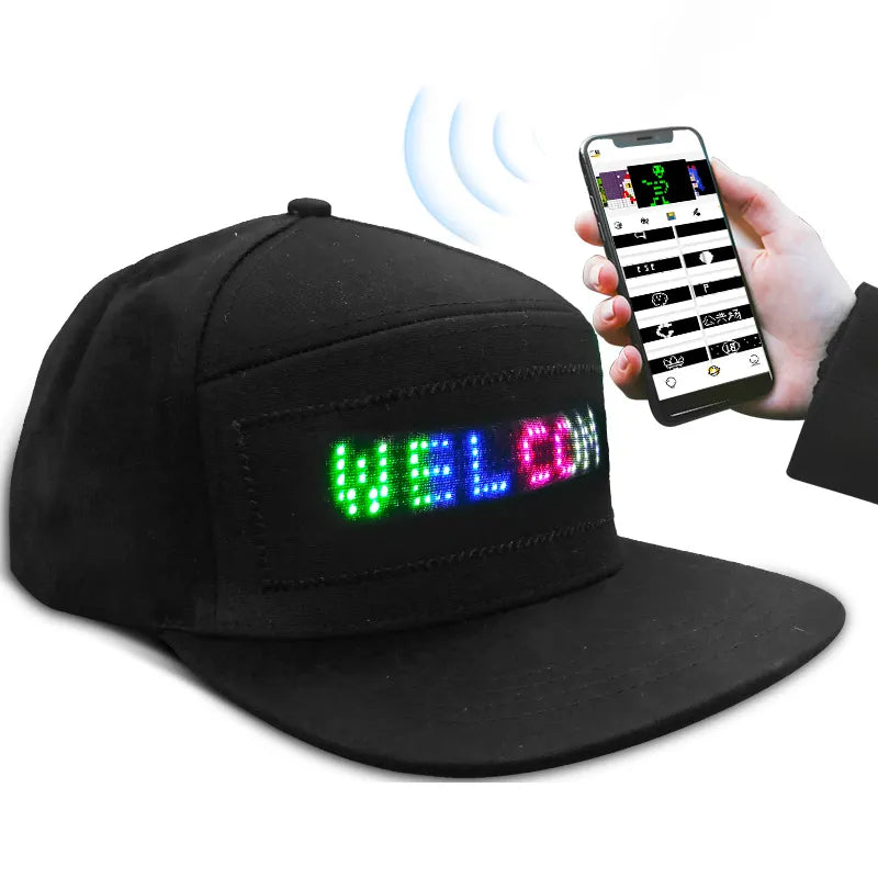 LED Message Hats Glowing Logo Baseball Cap Luminous Party Hat Light Up Scrolling LED Display Caps USB Charging App Programmable