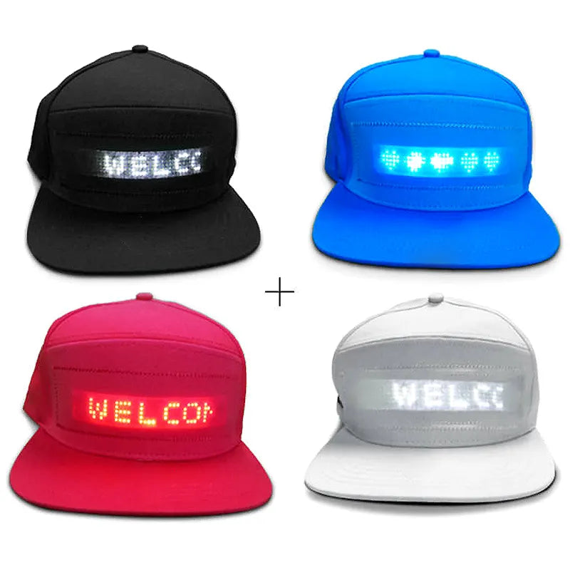 LED Message Hats Glowing Logo Baseball Cap Luminous Party Hat Light Up Scrolling LED Display Caps USB Charging App Programmable