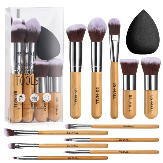 Vegan Cruelty Free Bamboo Makeup Brushes 11 PCS Bamboo Makeup Brushes with Makeup Sponge