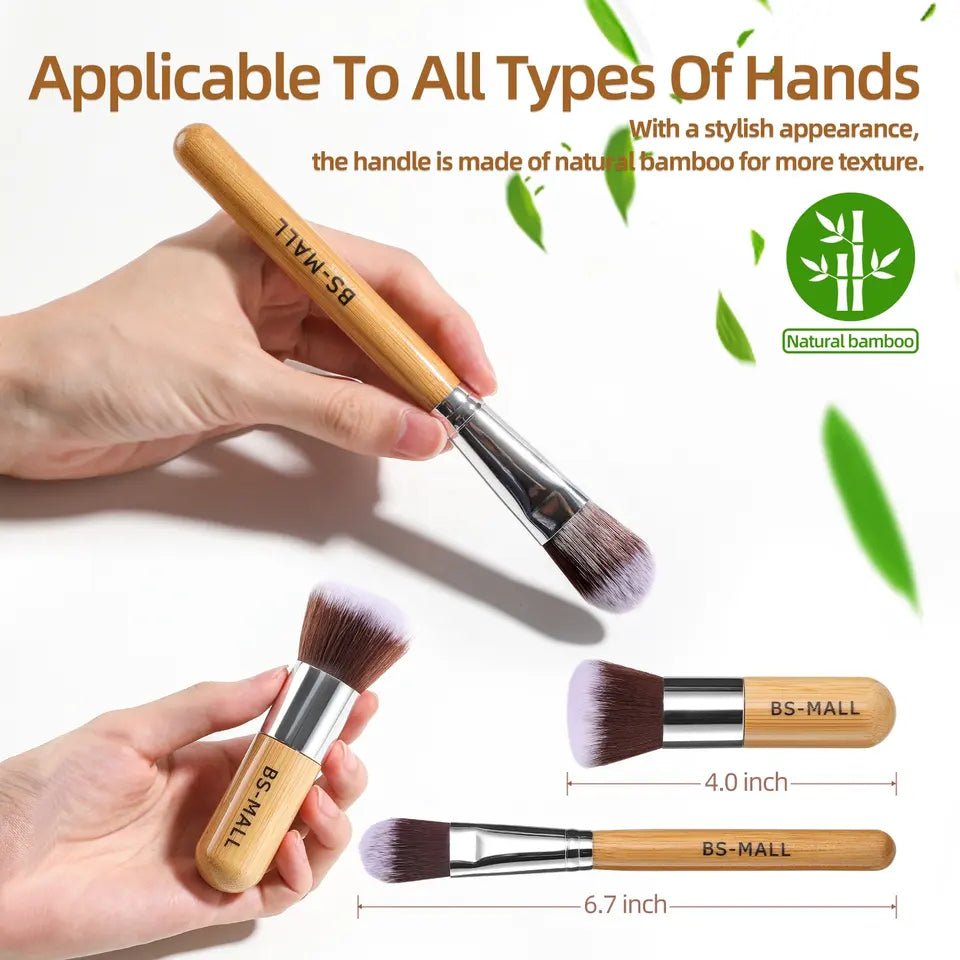 Vegan Cruelty Free Bamboo Makeup Brushes 11 PCS Bamboo Makeup Brushes with Makeup Sponge