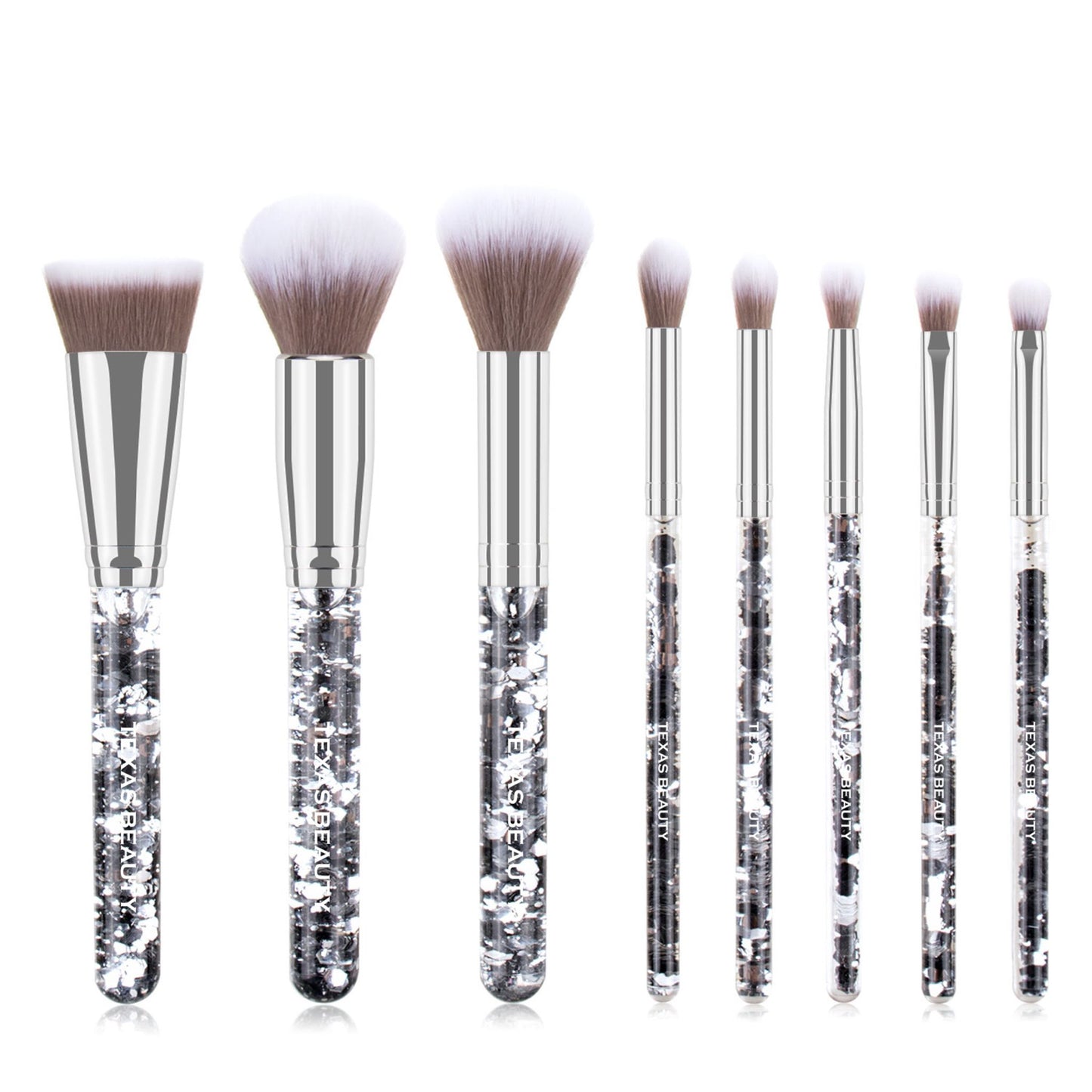 8 Pcs Stylish Silver Glitter Handle Makeup Brush Set