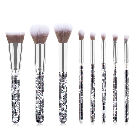 8 Pcs Stylish Silver Glitter Handle Makeup Brush Set