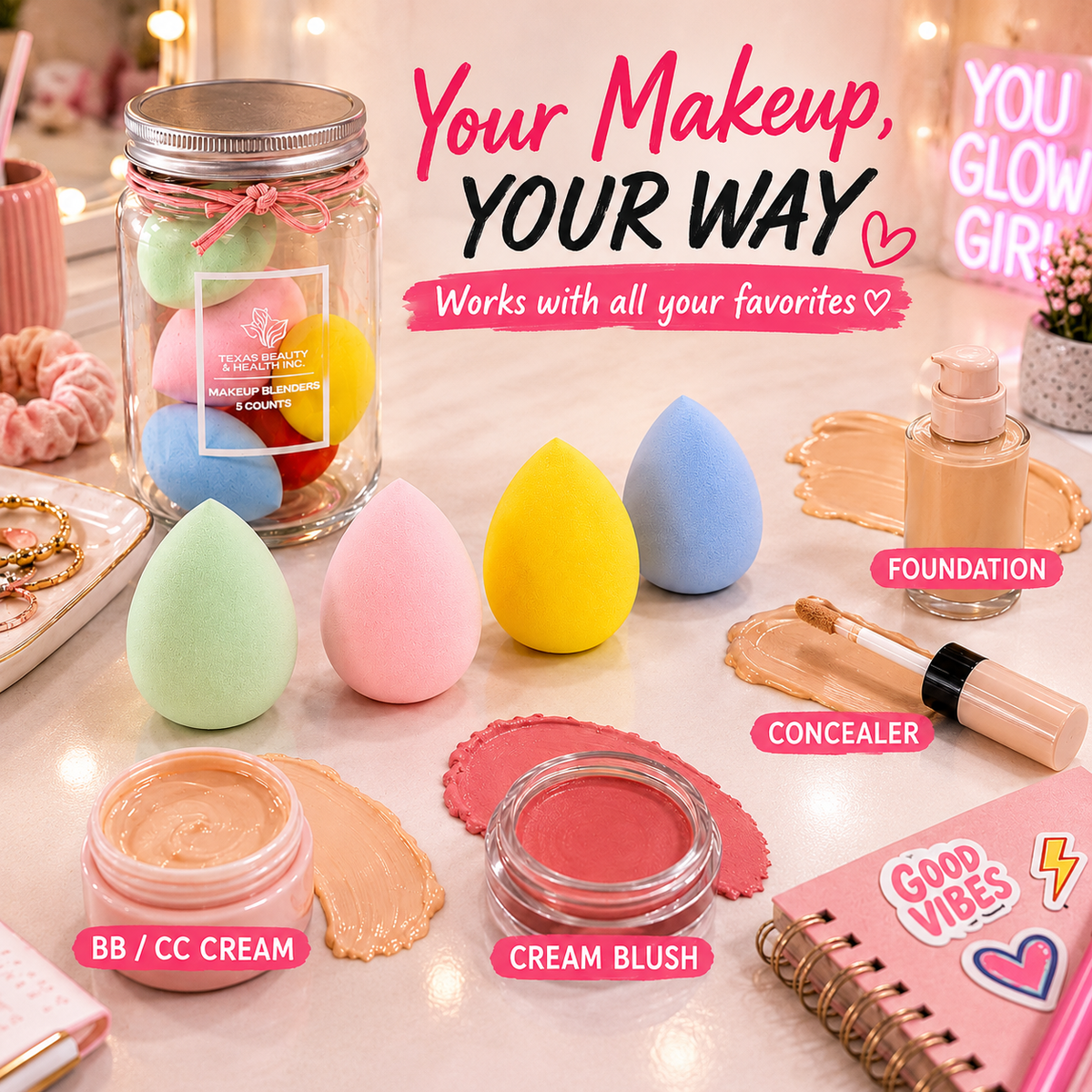 Texas Beauty & Health Makeup Sponges, Foundation Blending, Multi-Color