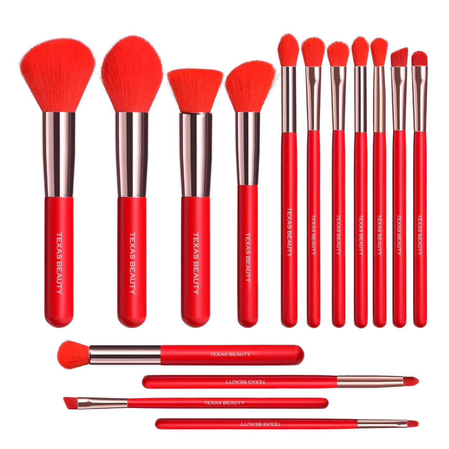 15 Pcs Stylish RED Makeup Brush Set with Red Hair