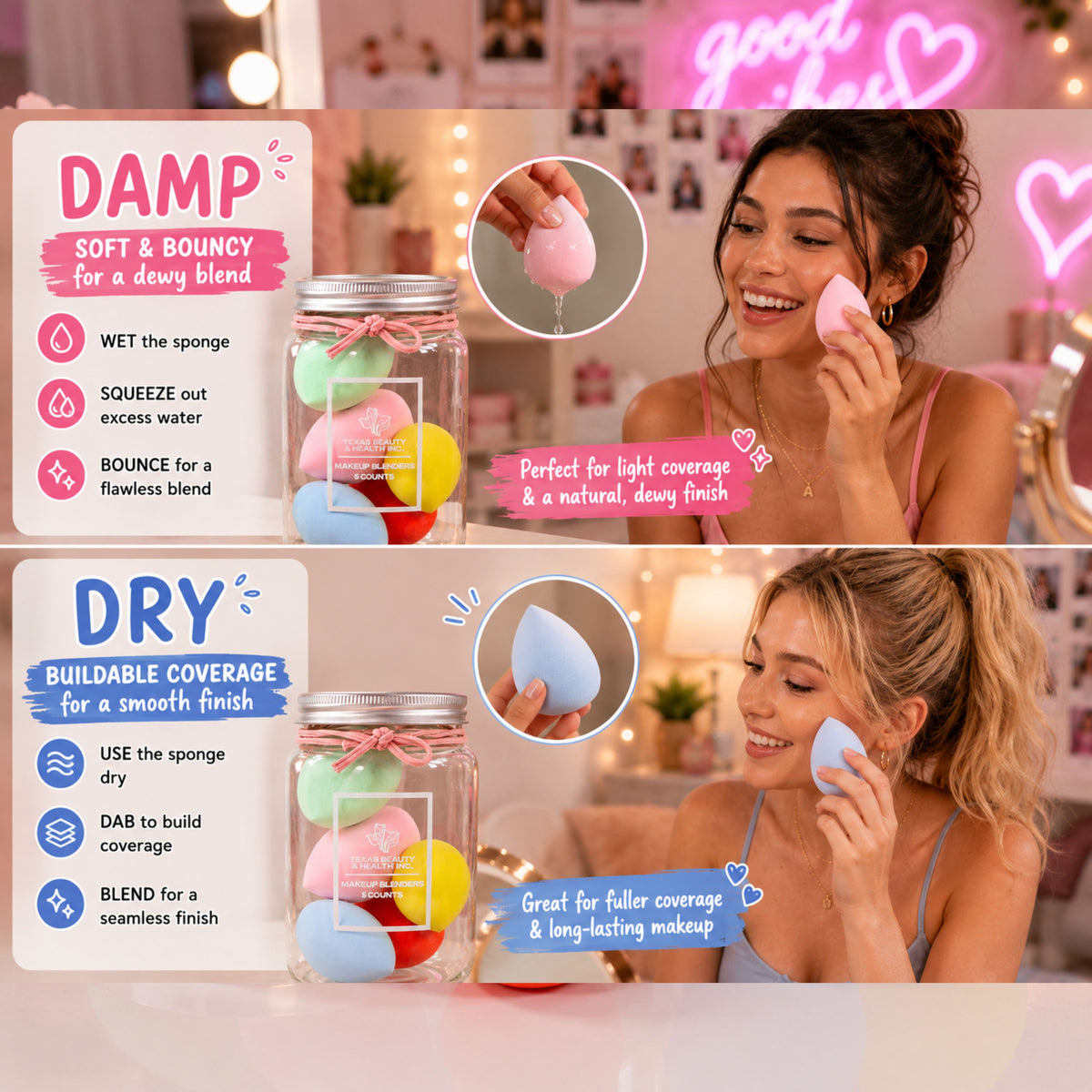 Texas Beauty & Health Makeup Sponges, Foundation Blending, Multi-Color