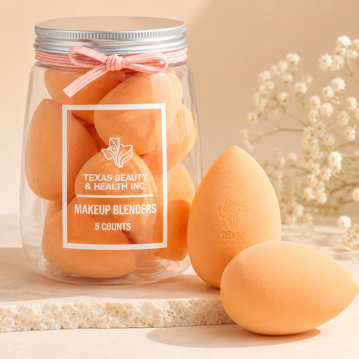 Texas Beauty &amp; Health Makeup Sponges | Foundation Blending Set | 5 Count in Jar – Orange