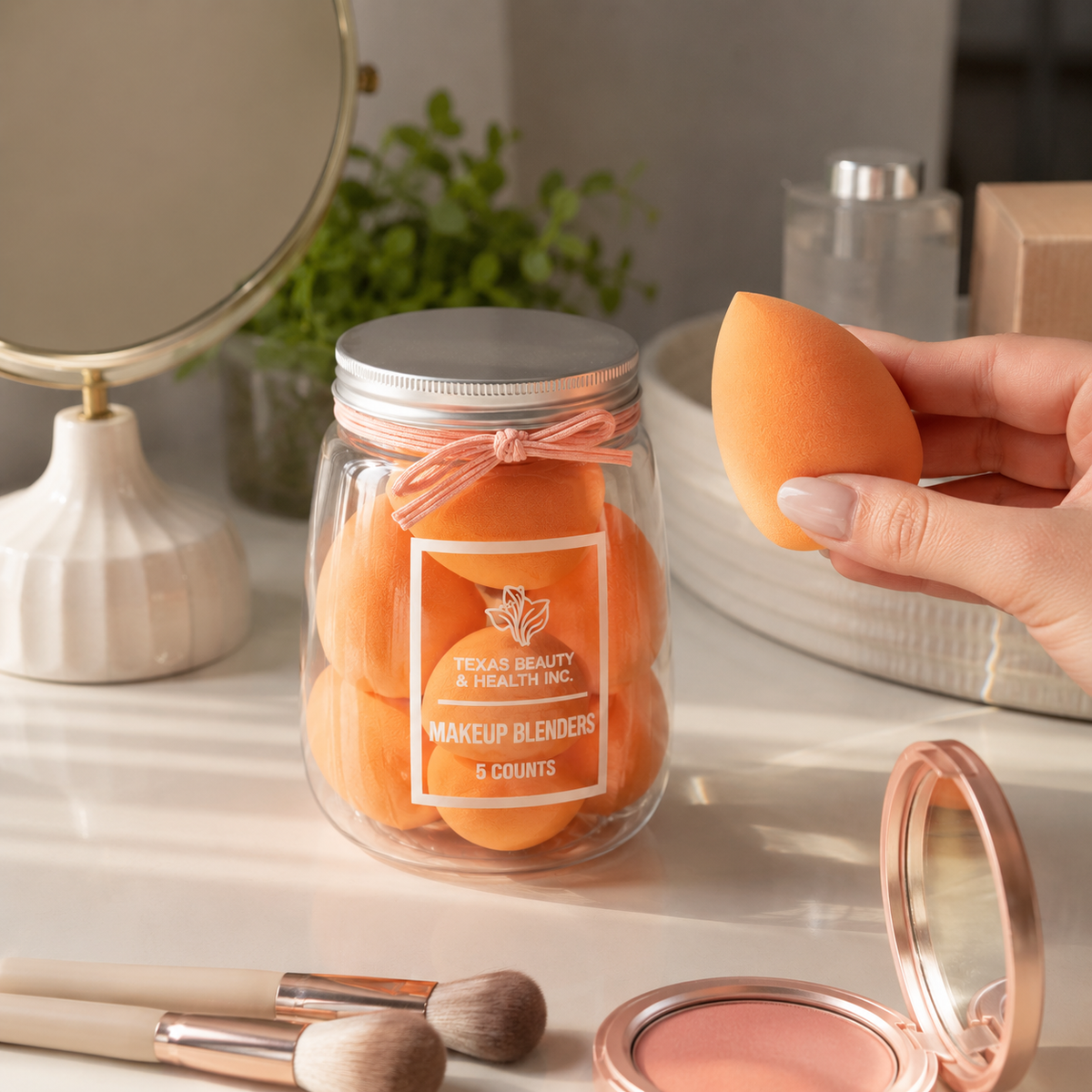 Texas Beauty &amp; Health Makeup Sponges | Foundation Blending Set | 5 Count in Jar – Orange