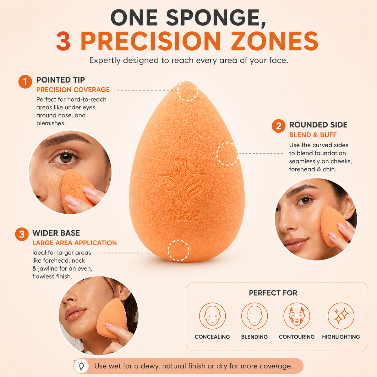 Texas Beauty &amp; Health Makeup Sponges | Foundation Blending Set | 5 Count in Jar – Orange