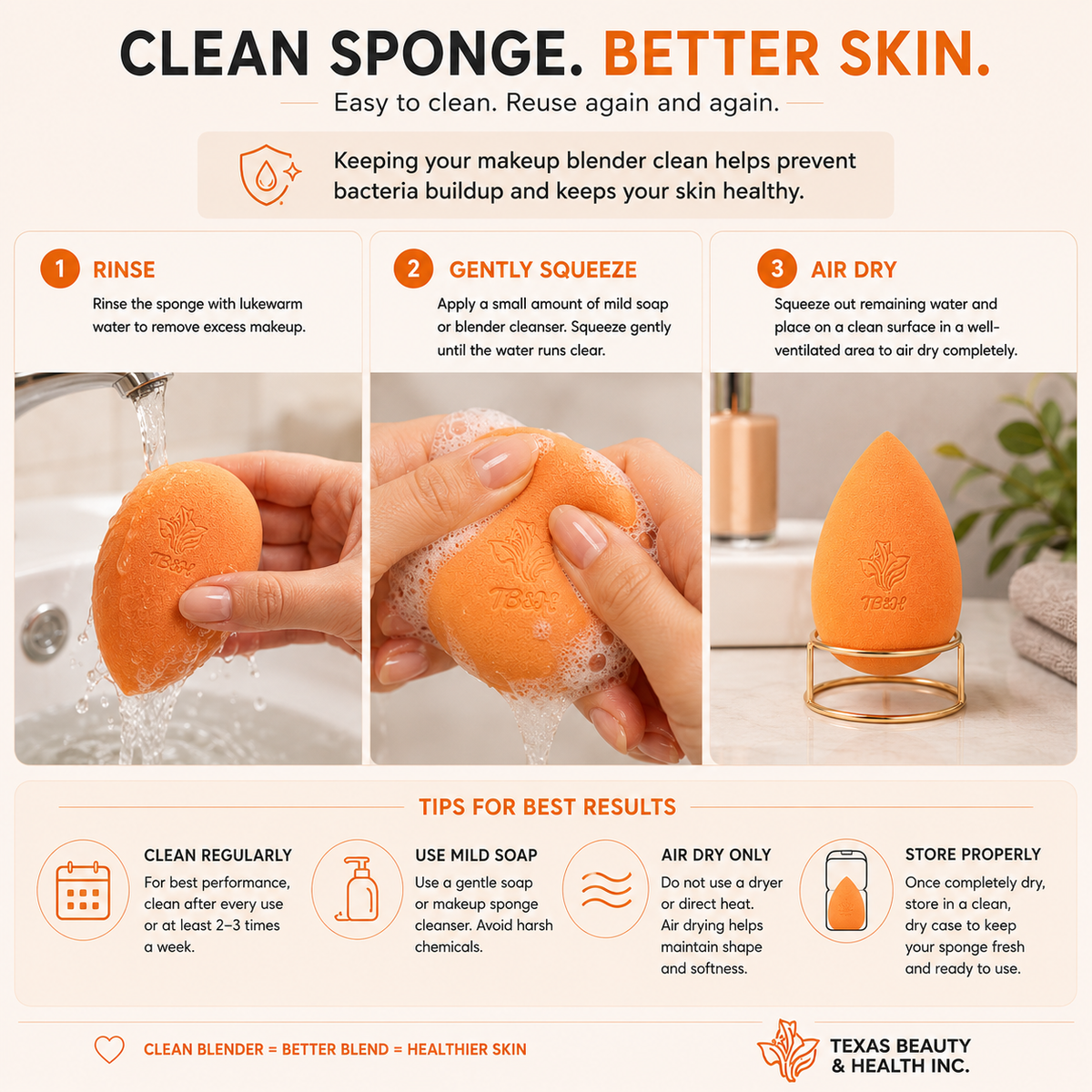 Texas Beauty &amp; Health Makeup Sponges | Foundation Blending Set | 5 Count in Jar – Orange