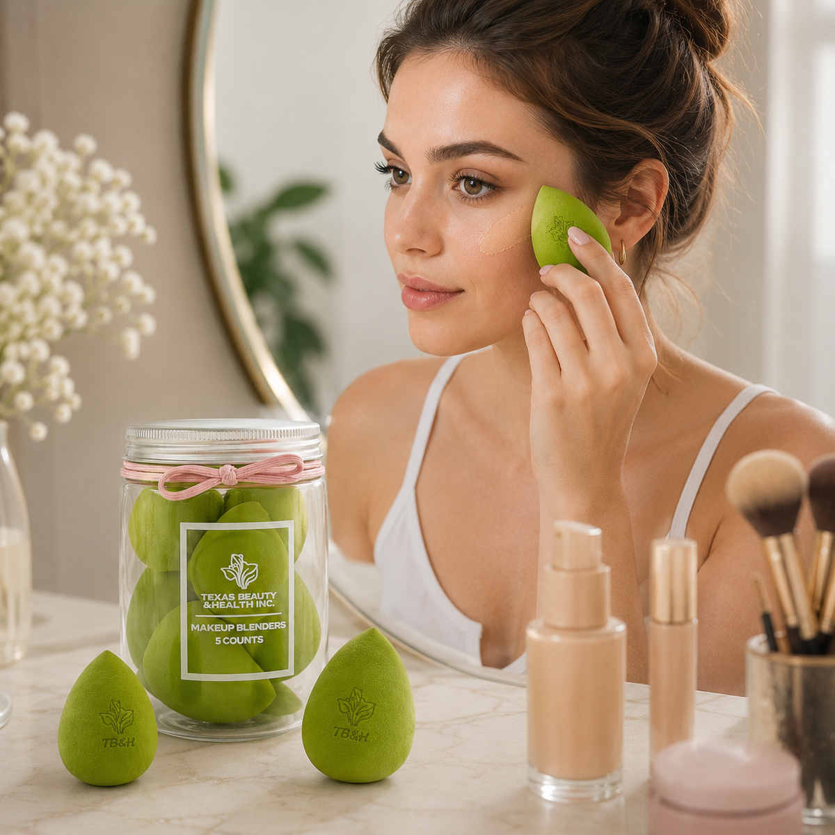 Texas Beauty & Health Makeup Sponges, Foundation Blending, Green