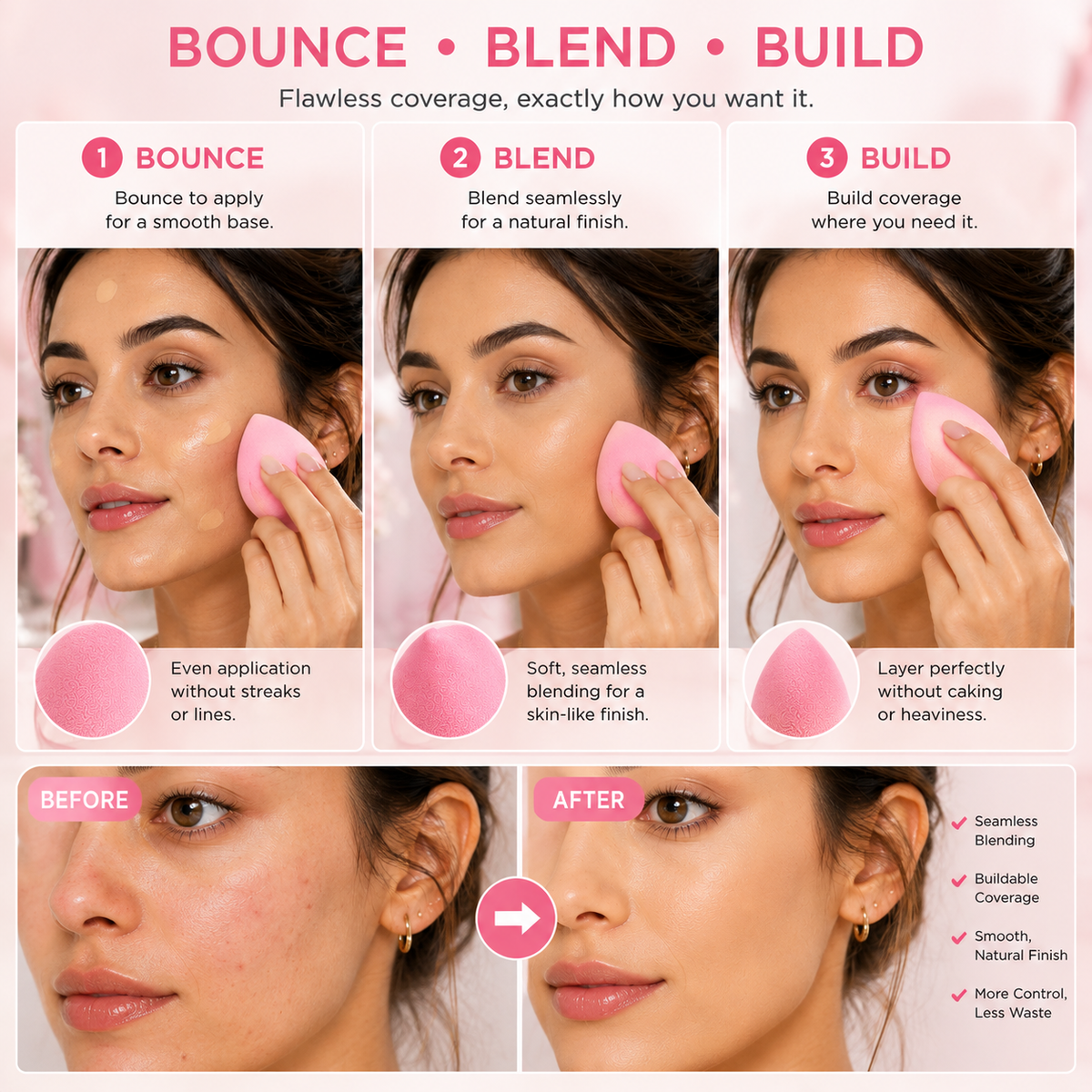 Texas Beauty & Health Makeup Sponges, Foundation Blending, Hot-Pink