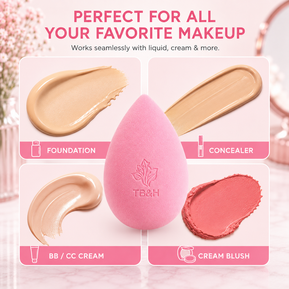 Texas Beauty & Health Makeup Sponges, Foundation Blending, Hot-Pink