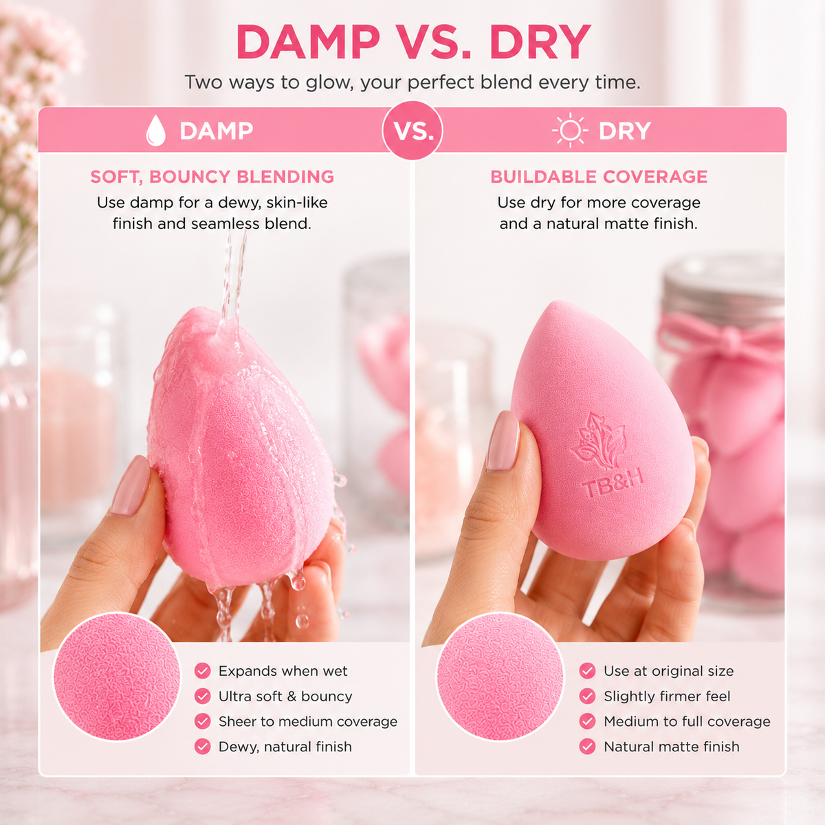 Texas Beauty & Health Makeup Sponges, Foundation Blending, Hot-Pink