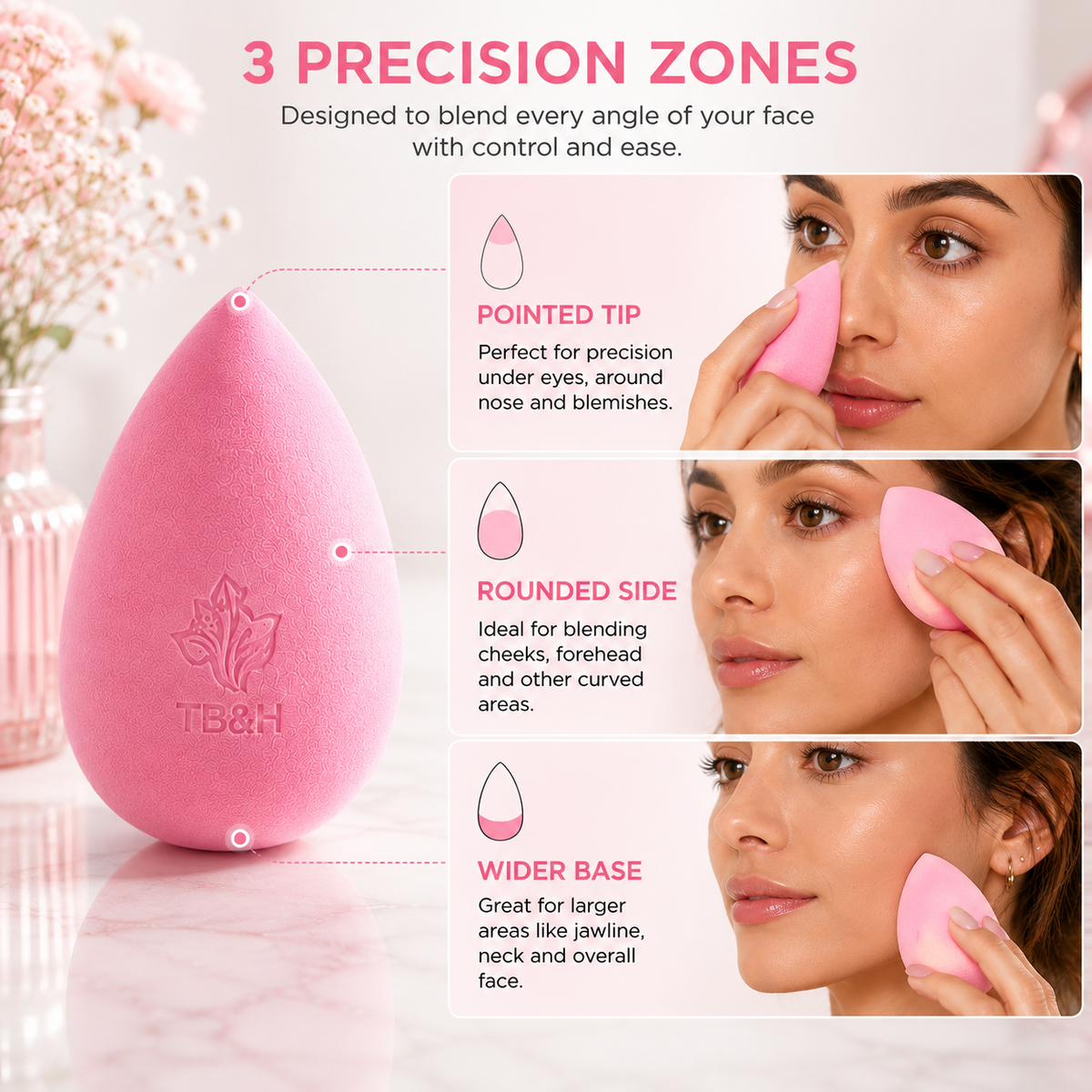 Texas Beauty & Health Makeup Sponges, Foundation Blending, Hot-Pink