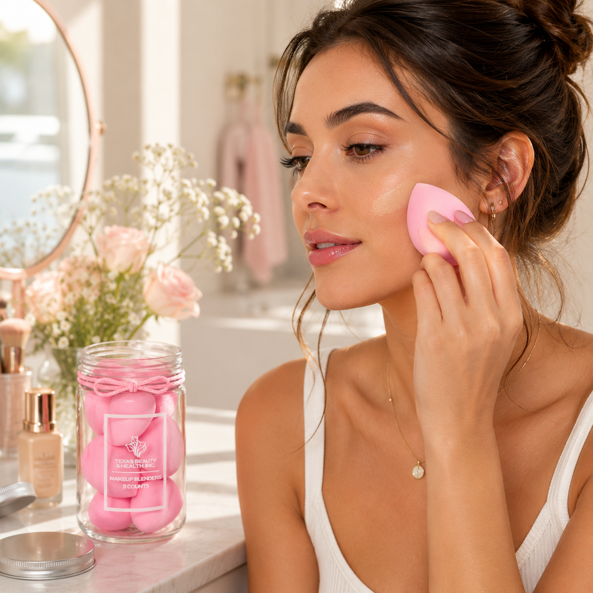 Texas Beauty & Health Makeup Sponges, Foundation Blending, Hot-Pink