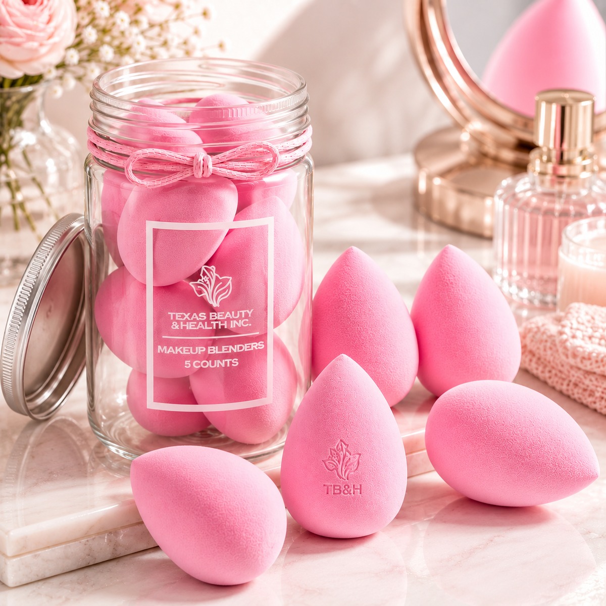 Texas Beauty & Health Makeup Sponges, Foundation Blending, Hot-Pink
