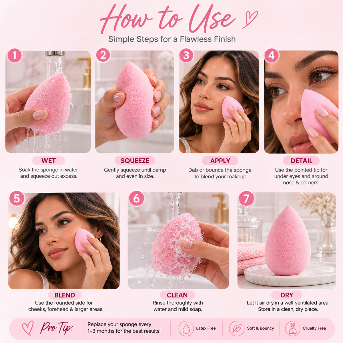 Texas Beauty & Health Makeup Sponges, Foundation Blending, Light-Pink