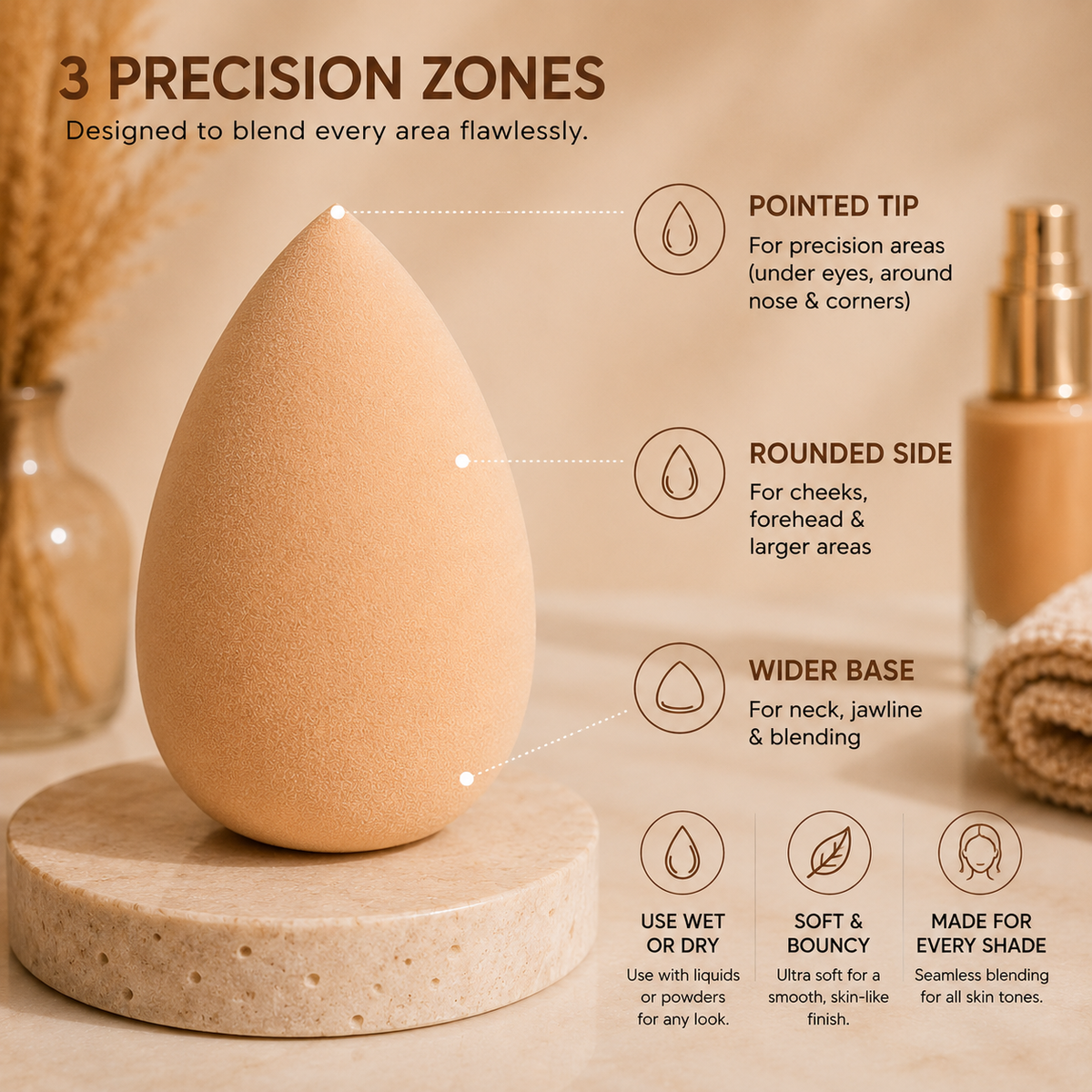 Texas Beauty & Health Super Soft Makeup Sponge Set in Travel Jar | Nude Color | Flawless Foundation Blending