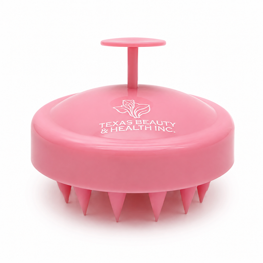 Texas Beauty & Health Scalp Massager Shampoo Brush, Massaging Scrubber with Soft Silicone Bristles for Hair Growth Support & Dandruff Removal (Pink)