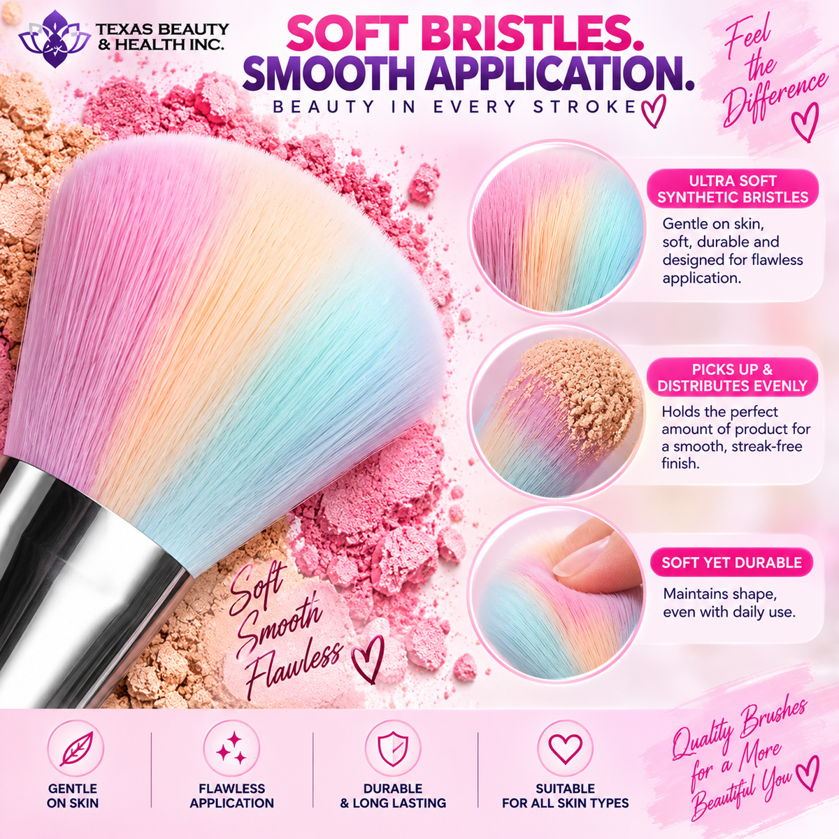 Texas Beauty 10-Piece Colorful Makeup Brush Set with Travel Case – Soft Synthetic Face & Eye Brushes