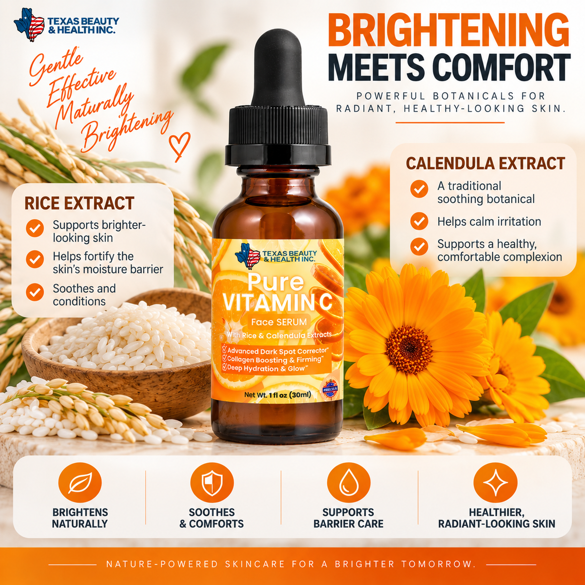 Texas Beauty & Health Triple Vitamin C Serum with Ferulic Acid for Brightening & Dark Spots – 1 oz / 30ml