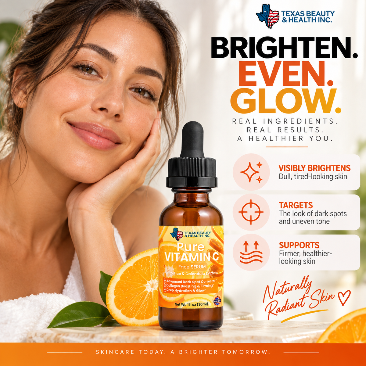 Texas Beauty & Health Triple Vitamin C Serum with Ferulic Acid for Brightening & Dark Spots – 1 oz / 30ml