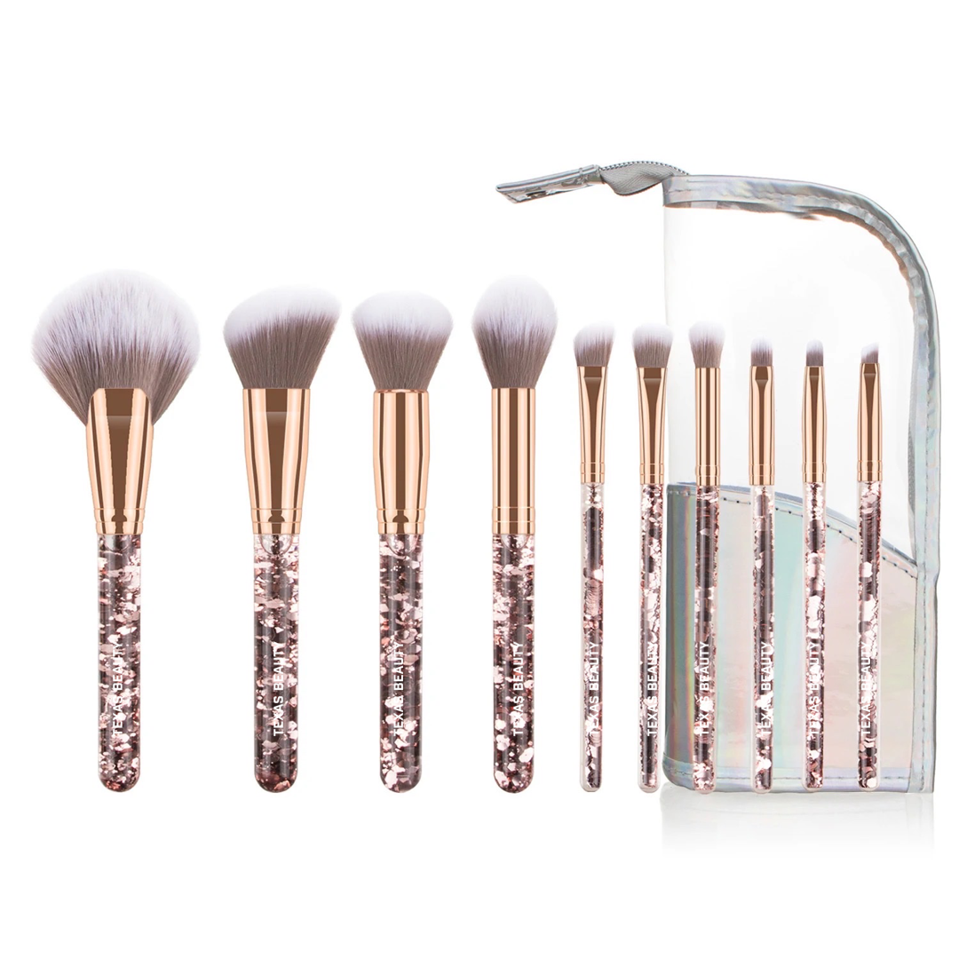 10 Pcs Stylish Golden Glitter Handle Makeup Brush Set