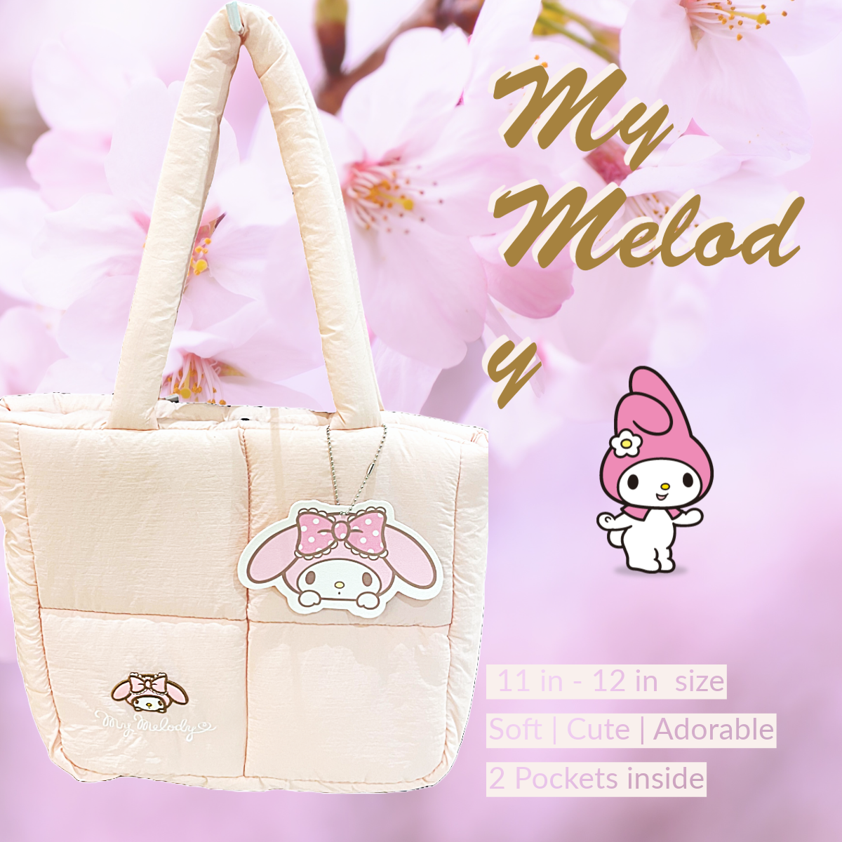 White Hello Kitty Shoulder Purse | Pink My Melody Shoulder Purse with Character Charm