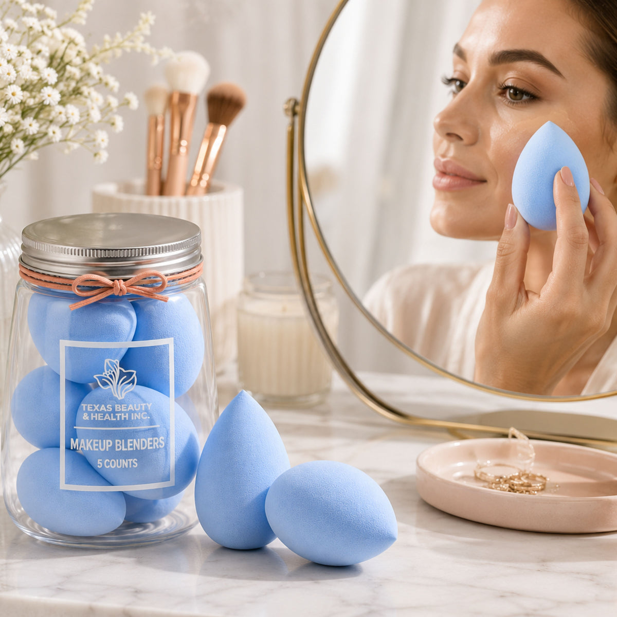 Texas Beauty & Health Makeup Sponges, Foundation Blending, Blue