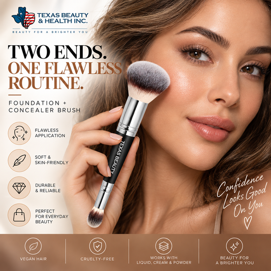 2-in-1 Dual-Ended Foundation & Concealer Makeup Brush – Vegan Blending Brush for Liquid, Cream & Powder | Texas Beauty & Health