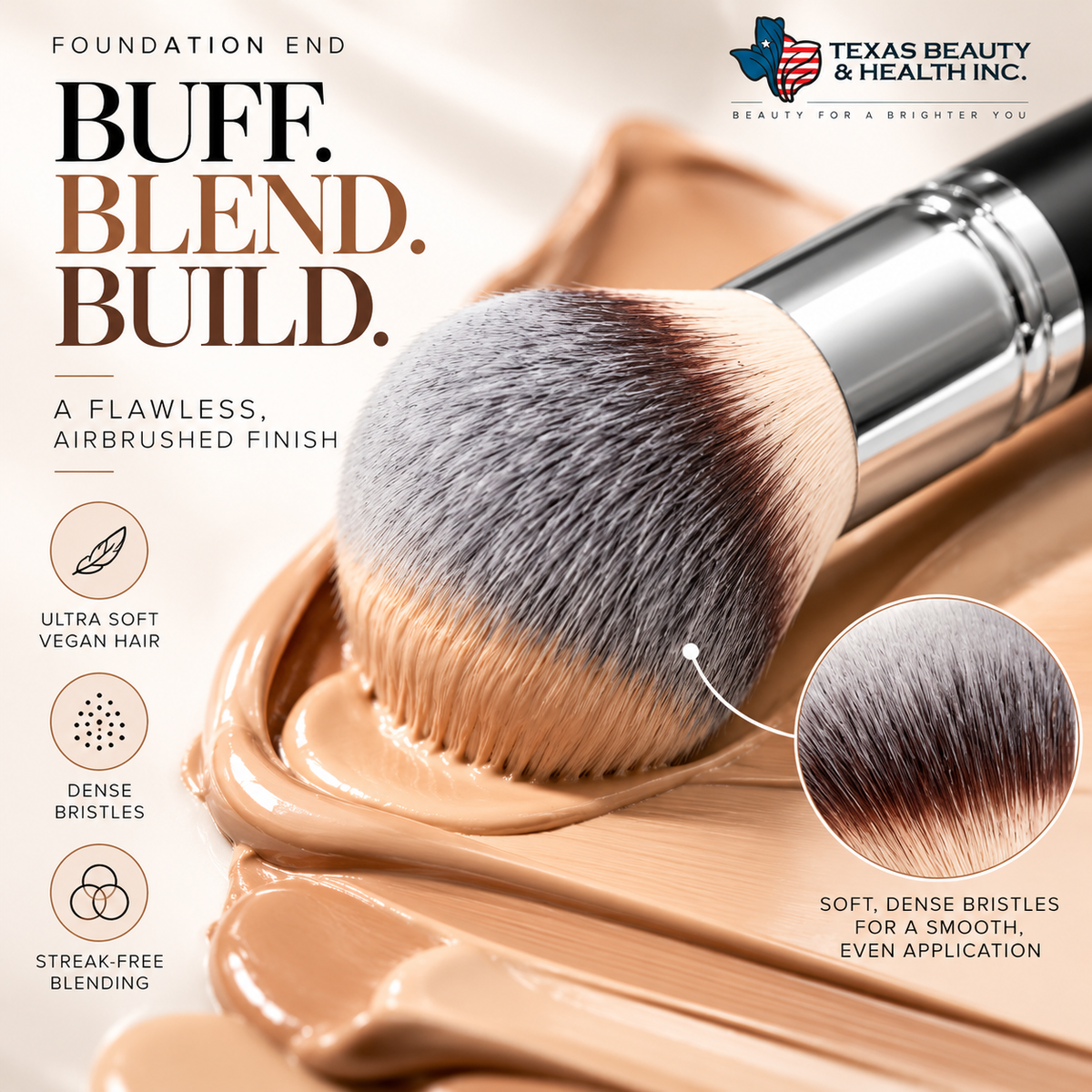 2-in-1 Dual-Ended Foundation & Concealer Makeup Brush – Vegan Blending Brush for Liquid, Cream & Powder | Texas Beauty & Health