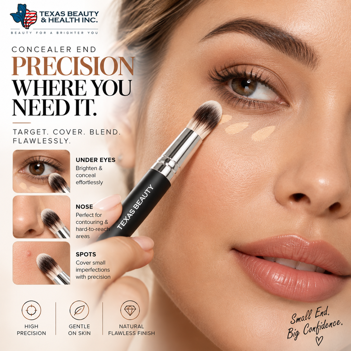 2-in-1 Dual-Ended Foundation & Concealer Makeup Brush – Vegan Blending Brush for Liquid, Cream & Powder | Texas Beauty & Health